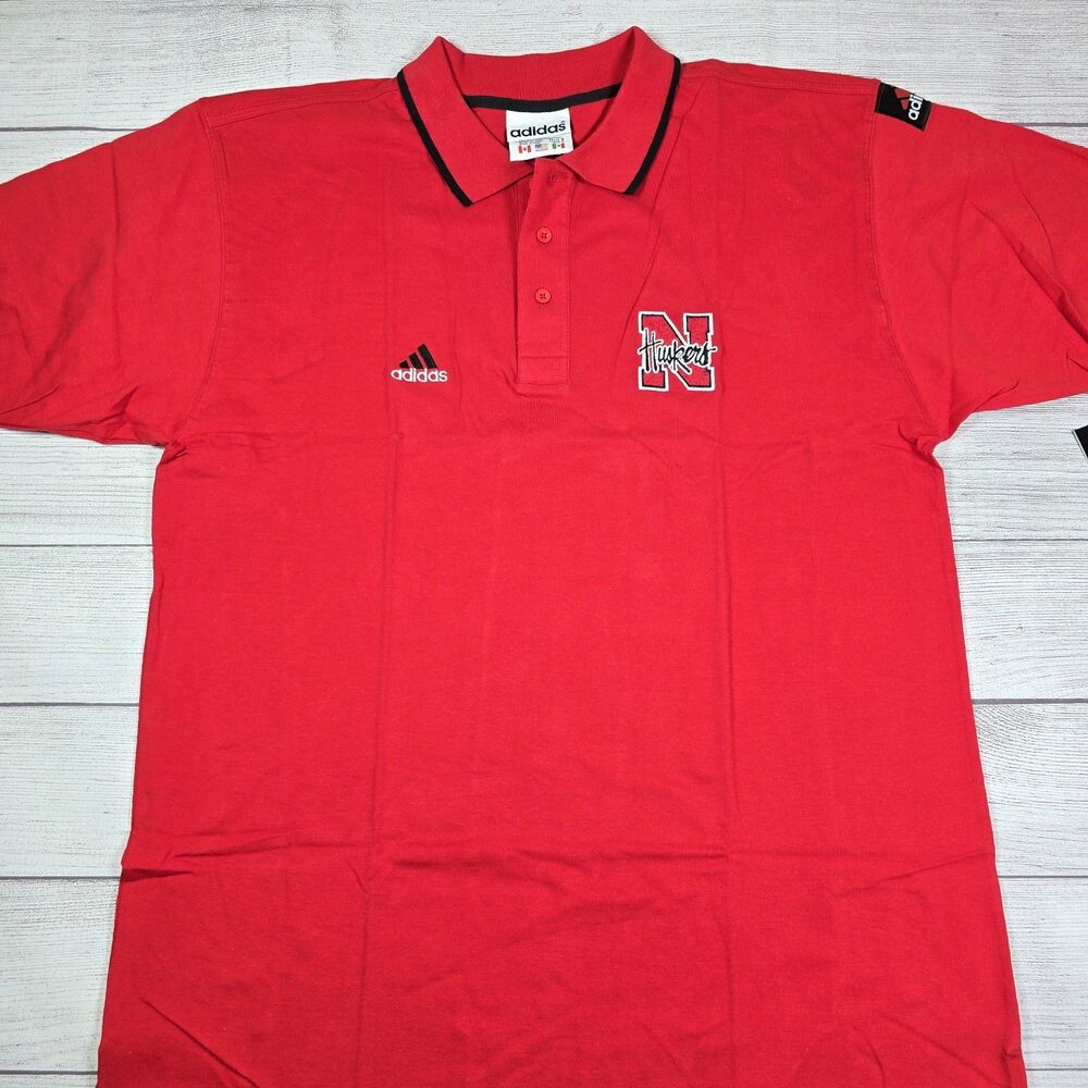 Nebraska Cornhuskers VTG Polo Shirt Men Large Red Adidas Heavyweight Adult NWT